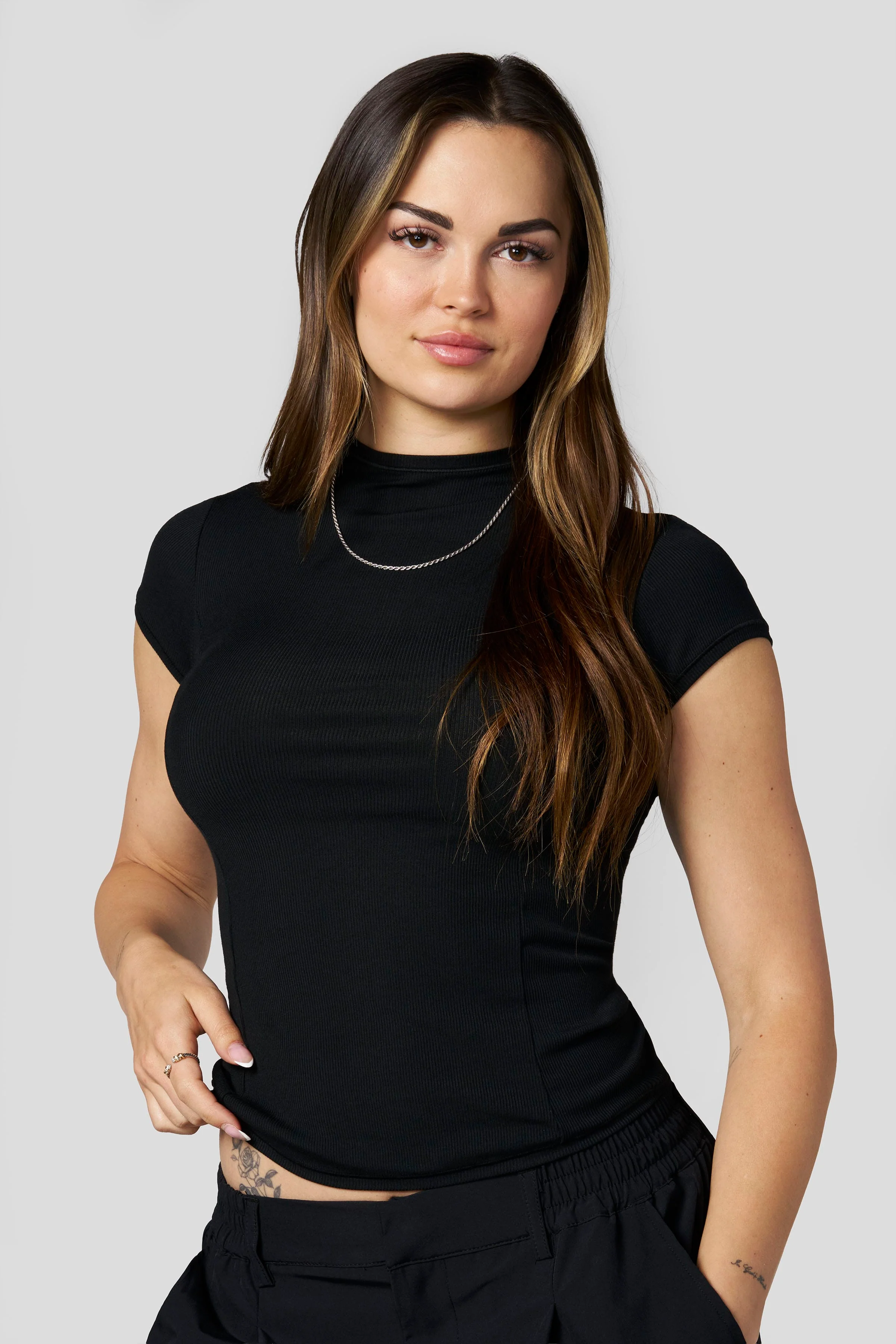 W4270 Ribbed Mock Neck Tee - Image 7